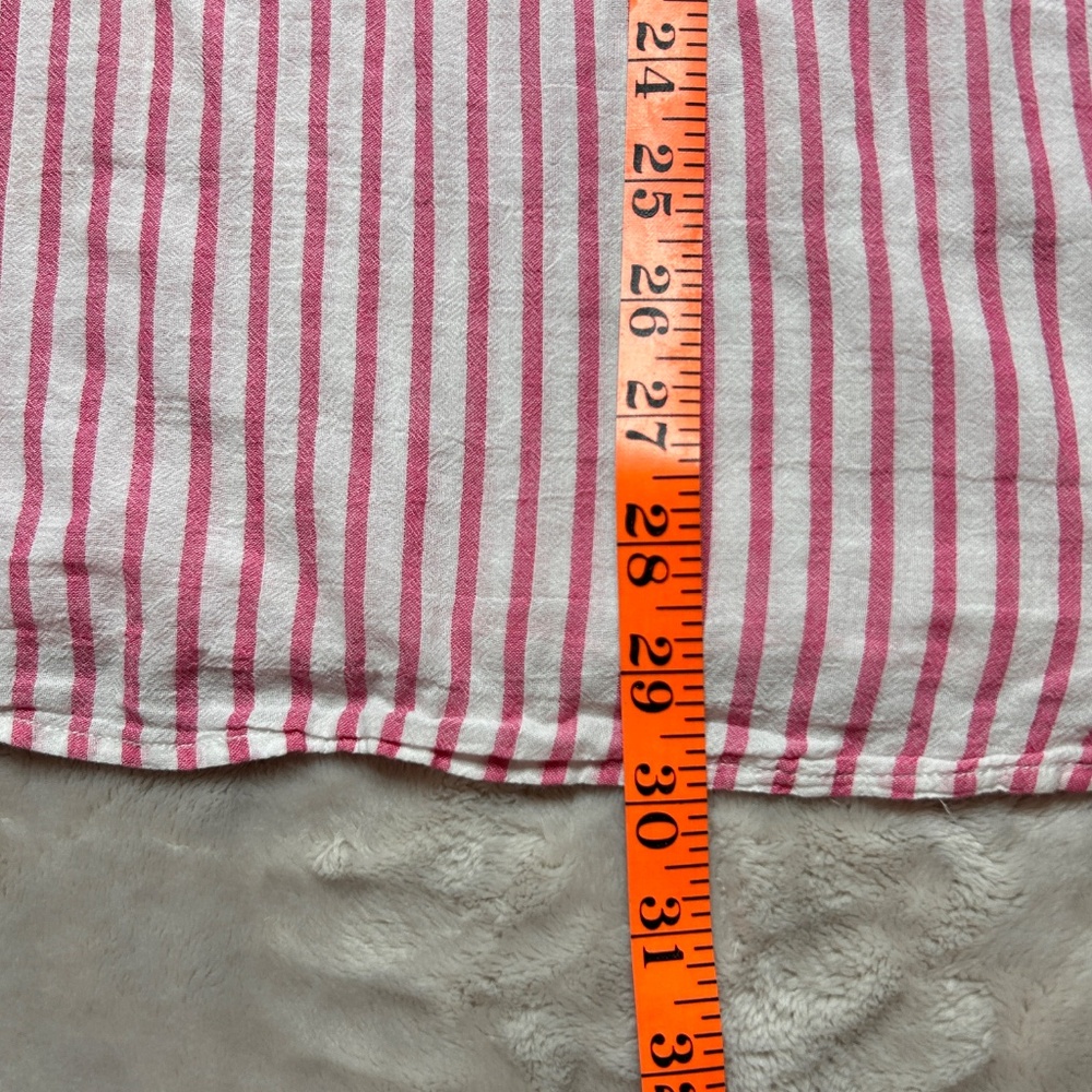 J. Mclaughlin Popover Tunic Shirt‎ Womens L Pink White Stripe Roll Tab Sleeve - Picture 8 of 9